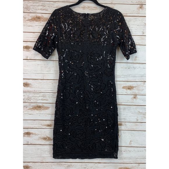 Black Short-Sleeved Knee-Length Sequin Dress - Picture 3 of 5